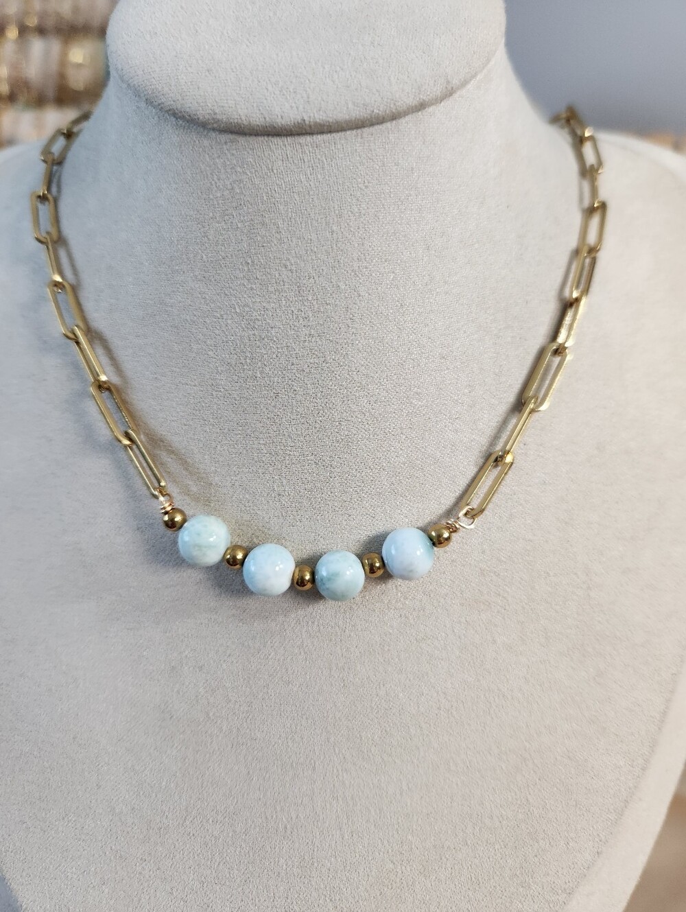 Handmade Larimar Bead Necklace